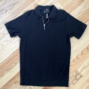 DENIM & FLOWER 1/4 zip Sweater Mens L pullover cable knit collared Short sleeve